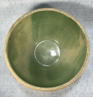 Vintage Green Glaze POTTERY STONEWARE MIXING BOWL Ringed 8 5