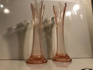 Pair - Vintage Fenton Fluted Velva Rose Vase Pink Stretch Art Glass Bud Vase