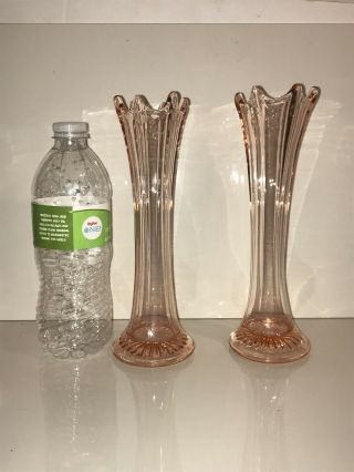 Pair - Vintage Fenton Fluted Velva Rose Vase Pink Stretch Art Glass Bud Vase 3