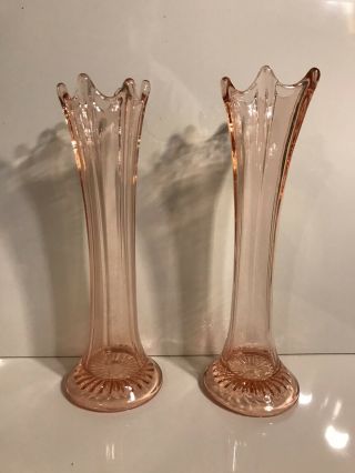 Pair - Vintage Fenton Fluted Velva Rose Vase Pink Stretch Art Glass Bud Vase 5