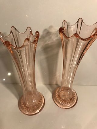 Pair - Vintage Fenton Fluted Velva Rose Vase Pink Stretch Art Glass Bud Vase 7