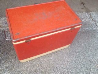 Vintage Metal Coleman Red Snow Lite Cooler Made USA.  SEE DETAILS 5