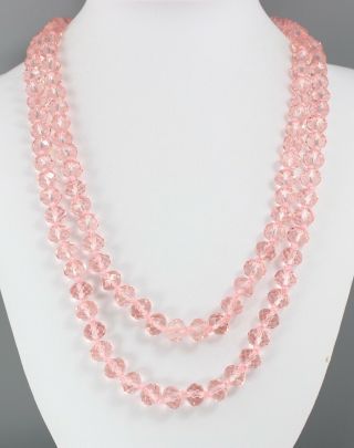 Vintage 70’s Pink Crystal Glass Bead Long Necklace