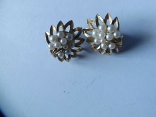 A Vintage Faux Pearl And Gold Tone Trifari Clip Earrings