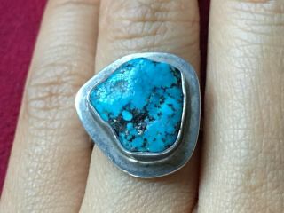 Vintage Blue Turquoise Gemstone Ring Sterling Silver Size 5.  5 H133
