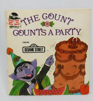 Vintage The Count Counts A Party - Sesame Street Book & 7 " 33 1/3rpm Record 1981