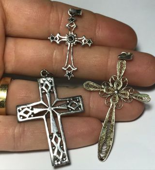 Vtg Sterling Silver 925 Modern Articulated Crucifix Cross Necklace Charm Pendant