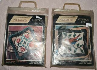 2 Vintage Gobelin L Needlepoint Pillow Kits,  Open But,  Large Mesh,