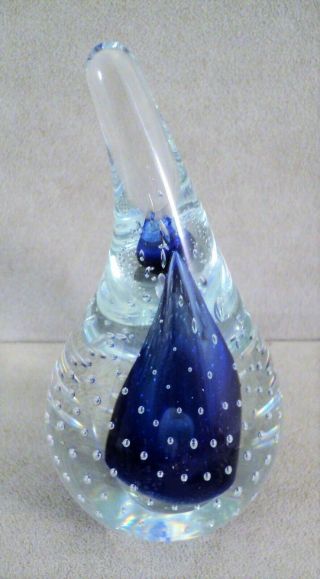 Vtg Adam Jablonski Crystal Cobalt Art Glass Signed Teardrop 5.  25 " Tall - Estate