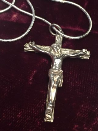 Vintage Unisex Sterling Silver Detailed Jesus Cross Crucifix Pendant/necklace