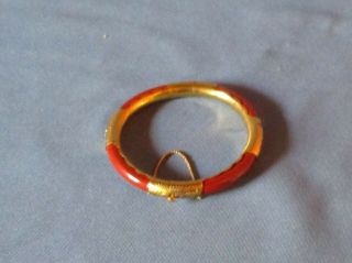 Vintage Gold - Tone Metal Crackled Terracotta Stone Hinged Bangle Bracelet 4