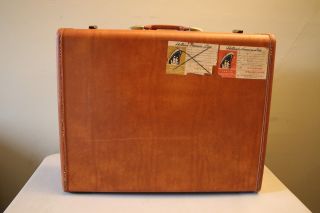 Vintage Samsonite Streamlite Brown 24 " Hardcase Suitcase W/ Vtg.  Cruise Stickers