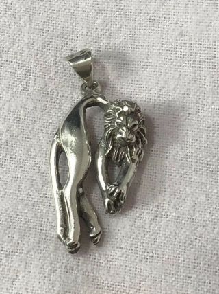 Vintage Estate Sterling Silver Lion Pendant Leo Hanging Hunt Charm King Mexico