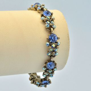 Vintage Bracelet Hollycraft 1950s Blue Ab Crystal Silvertone Bridal Jewellery