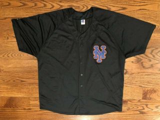 York Mets Vintage Russell Athletic Button Up Black Baseball Jersey Men 