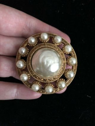 Vintage Jewellery Signed Sphinx Large 3d Faux Pearl Statement Brooch Pin