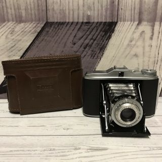 Vintage Ansco Speedex Folding Camera 4.  5 / 85mm Lens With Top Grain Cowhide Case