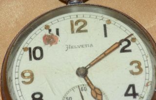 Vintage WWII British MOD Issue Helvetia Swiss Officers Nickel - Plate Pocket Watch 2