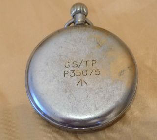Vintage WWII British MOD Issue Helvetia Swiss Officers Nickel - Plate Pocket Watch 3