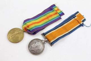 Vintage Ww1 Medal Pair W/ Ribbons Named 137396 Private B.  Fenwick