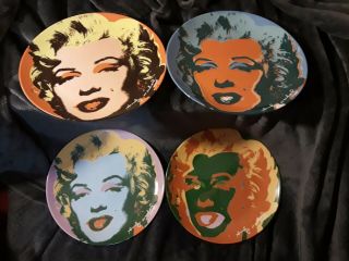 Vintage Andy Warhol Signed Ceramic Plates Pop Art Marilyn Monroe - Set Of 4