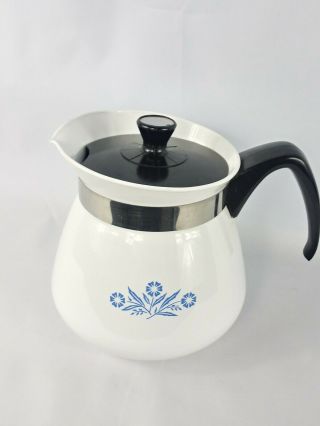 Vintage 8 Cup 2 Qt.  Blue Cornflower Corning Ware Coffee Tea Pot Mid Century
