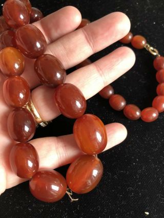 Vintage Faux Amber Bakelite Beaded Necklace With Graduated Beads - Long Length