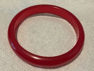 Cherry Red Bakelite Bangle Bracelet - Semi Transluc - - 3/8 " Wide - - 1/4 " Thick - Vintage