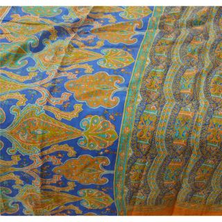 Sanskriti Vintage Blue Saree 100 Pure Silk Printed Sari Craft Soft Fabric 5