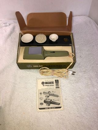 Vtg Ge Hand Held Heat Massager Mr - 2 General Electric 2 Speed W/box & Attachments