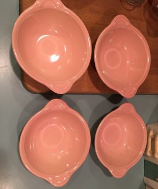 Ts&t Luray Pastels Pink 4 Lugged Soup Bowls Lu - Ray Vintage Usa 741