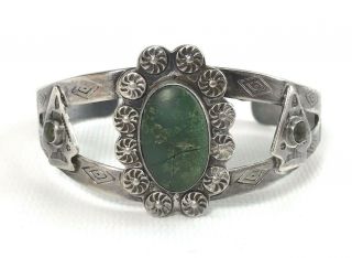 Vintage Sterling Silver Green Turquoise Cuff Bracelet Stamped Navajo 27gr