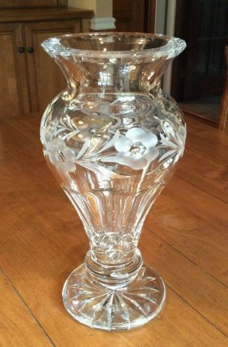 Vintage Large Gorham Cut Crystal Gorgeous Spring Meadows Etched Vase - Exc