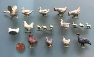 Vintage Fgt Britains Lead Farm Chickens Duck Goose Ducklings Set Of 14