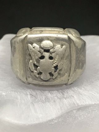 Vintage Sterling Silver Wwii Us Military Ring Size 10 Signed