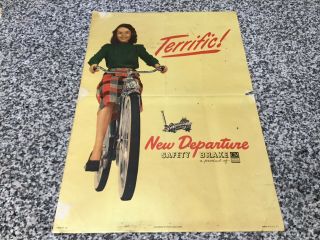 Vintage Departure Bicycle Safety Brake Sign Gm Advertising Poster