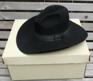 Vintage Black Cowbow Hat 7 3/8 Xx Fur Blend Renegade Headwear Western Wear W Box