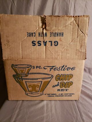 Vintage Anchor Hocking Festive 22k Gold White Chip and Dip Bowl Set mcm 4