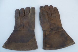 Vintage Leather Motorcycle Riding Gauntlets Gloves,  Large