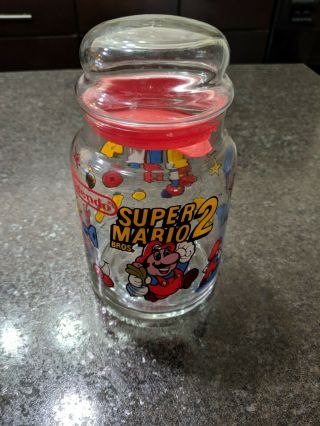 Vtg 1989 Mario Bros 2 Glass Candy Cookie Jar Nintendo 80s Nes Snes Rare