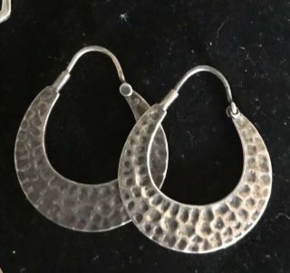 Vintage Flat Beaten Sterling Silver Artisan Silver Hoops Earrings Southwestern