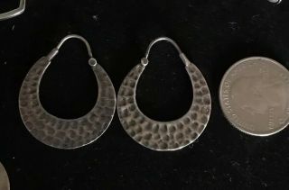 Vintage Flat Beaten Sterling Silver Artisan Silver Hoops Earrings Southwestern 2