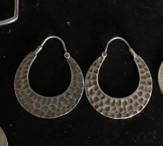 Vintage Flat Beaten Sterling Silver Artisan Silver Hoops Earrings Southwestern 3
