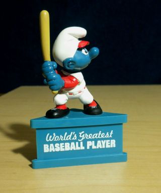 Smurf A Gram Greatest Baseball Player Smurfs Vintage Sports Figure On Stand Pvc