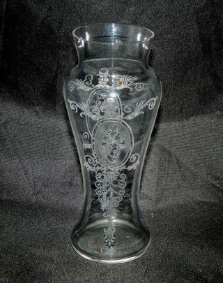 Vintage Etched Glass Bud Vase Cameo Pattern