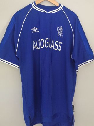 Chelsea Fc Size Uk Xl Vintage Autoglass Umbro 1999 - 2001 Home Kit Football Shirt
