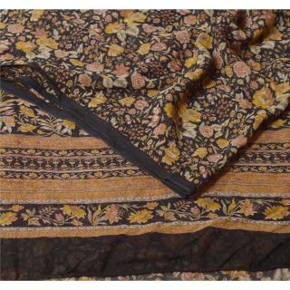 Sanskriti Vintage Black Saree Printed Georgette Sari Craft Decor 5 Yd Fabric 2