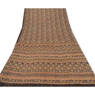 Sanskriti Vintage Black Saree Printed Georgette Sari Craft Decor 5 Yd Fabric 3