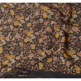 Sanskriti Vintage Black Saree Printed Georgette Sari Craft Decor 5 Yd Fabric 5