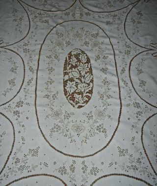 Vintage Linen Embroidery Cut Work Tablecloth 65x81 5